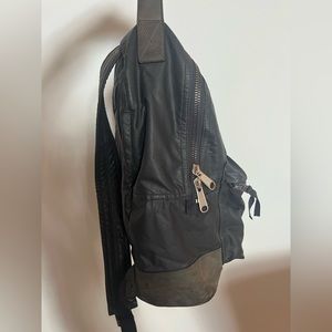 All Saints black leather & canvas mixed media backpack